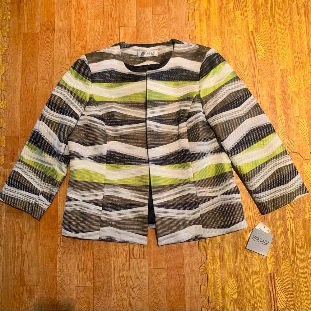 NWT Kasper Patterned Green Black White Jacket US 8
